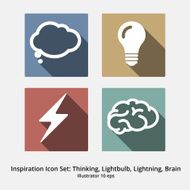 Inspiration Icon Set Thinking Lightbulb Lightning Brain Mod