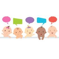 Multiracial babies with speech bubble N2