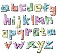 Colorful sketchy hand drawn lower case alphabet N2