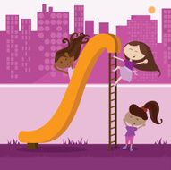 Girls Playing on a Slide N2