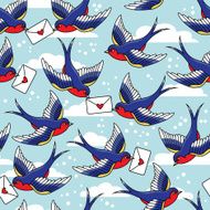 Old school pattern with birds and letters N14