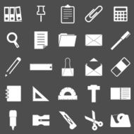 Stationary icons on gray background