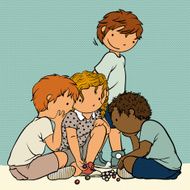 Multiethnic Group of Kids Playing Marbles - Traditional Childhood Games N2