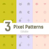 Gamer Monster Pixel Pattern Flat Vector Background Set