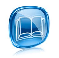 book icon blue glass isolated on white background