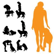 Vector silhouette of people with dog N44