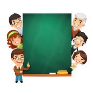 Teachers Presenting Empty Chalkboard