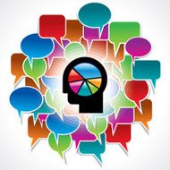 man with colorful speech bubble