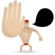Gesturing(Hand Sign) Lifeguard showing stop( No Swimming! Keep out! )