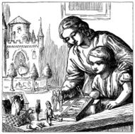 Victorian child and mother playing with toys N2