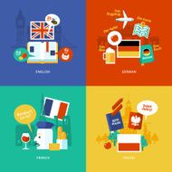 Set of flat design concept icons for foreign languages N2