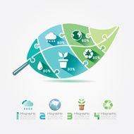 Green Leaves Design Elements Ecology Infographic Jigsaw Concept