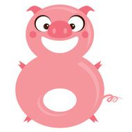 Number 8 funny cartoon smiling pig N2