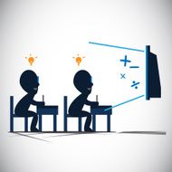students are learning from screen internet - vector illustration