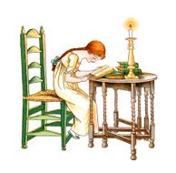 Regency period girl reading by candlelight N2