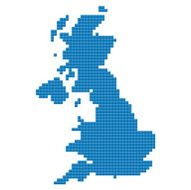 United Kingdom map made of blue pixels