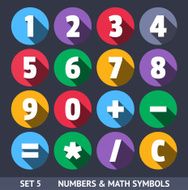 Numbers and Mathematical Symbols With Long Shadow Set 5