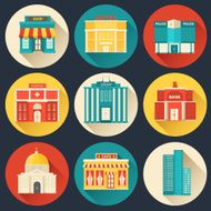 Flat colorful vector sity buildings set Icons background concept design N3