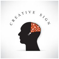 Creative silhouette head with opening the brain by zipper