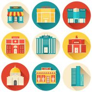 Flat colorful vector sity buildings set Icons background concept design N4
