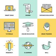 Online education and training flat icons set