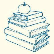 Vector outline illustration Apple on books