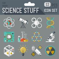 Science stuff icon set Flat design long shadow