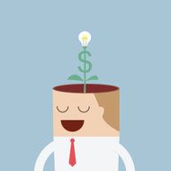 Money tree growing from businessman head