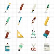 Drawing painting tools icons and stationery set with white background
