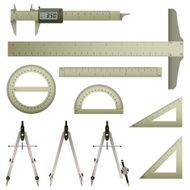 Ruler Digital Calipers Protractor and Compass in Vector