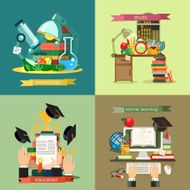 School and Education set vector backgrounds flat design