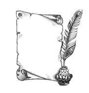 Beauty feather and blank scroll Quill pen inkwell
