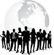 Business people a front of Earth