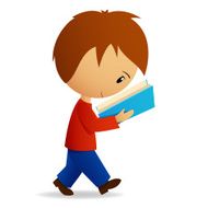 Young cartoon male walking and reading