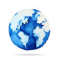 Globe painted with watercolors on paper