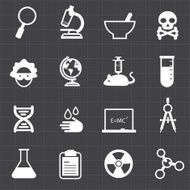 Science education icons and black background