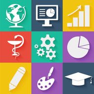 Flat white business and education icons set N5