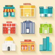 Flat colorful vector sity buildings set Icons background concept design N5