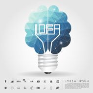 left and right brain light bulb polygon with business icon