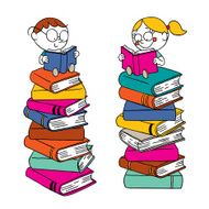 Kids reading on a big pile of books N2