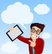 Computer Geek 5 - Cloud Computing Pointing at Tablet PC