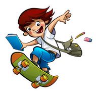 Student boy skating going to school N2