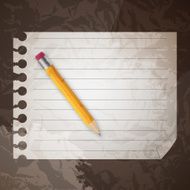 Yellow wooden pencil on a blank notepad vector illustration