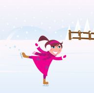 Ice skating little Girl training figure on frozen lake N2