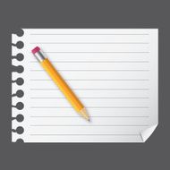 Yellow wooden pencil on the blank notepad vector illustration