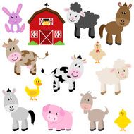 Vector Collection of Cute Cartoon Farm Animals and Barn N2