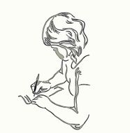 sketch girl writes pen on paper N2