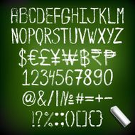 Vector illustration chalk font with numbers currency signs