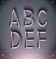 Vector Metal Embossed Font from A to F