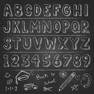 Hand drawn trendy letters alphabet back to school elements